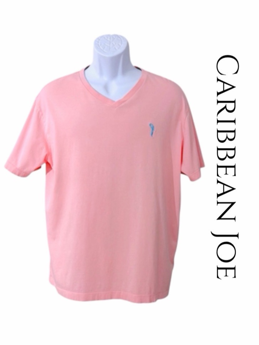 Caribbean Joe Supima Pastel Pink V Neck T Shirt Mens sz L Short Sleeve LIKE NEW!